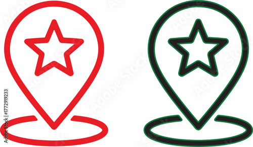 Isolated favorite location icon, location pin with star symbol, editable vector art for map navigation, travel, web and mobile interface, destination and place marker buyers