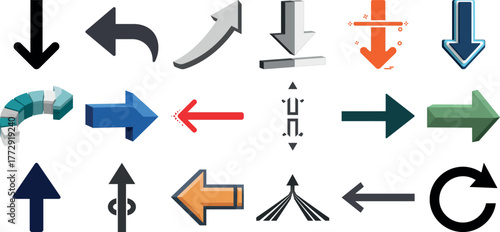 Assortment of arrow symbols indicating various directions and actions