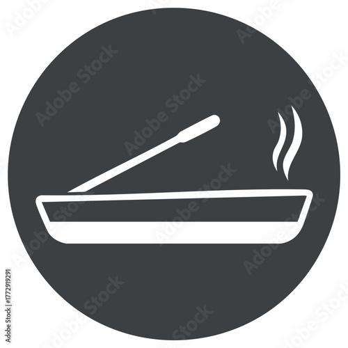 Incense stick burning inside an incense holder with aromatic smoke, aromatherapy vector design icon