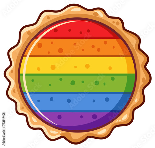 Colorful pie with rainbow stripes, LGBTQ pride, and decorative crust