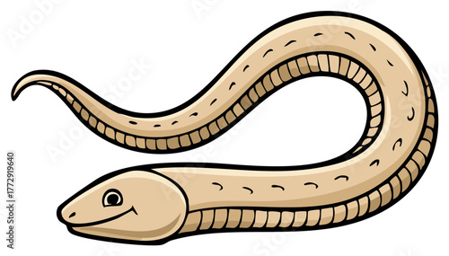 Cute friendly smiling cartoon snake or eel vector illustration