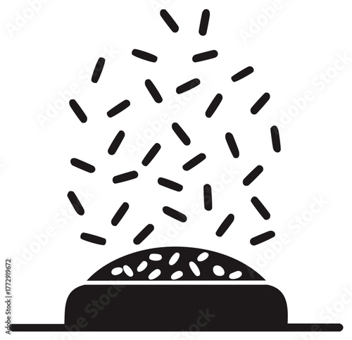 Food ingredient falling into bowl cooking preparation icon