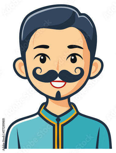 Friendly cartoon man with a handlebar mustache and goatee illustration avatar