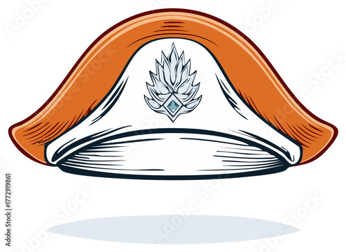 Tricorn Hat Graphic with Crest and Orange Trim in Vector Format