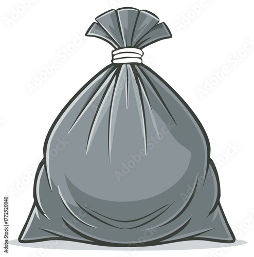 Full Gray Garbage Bag Tied Securely with a White String