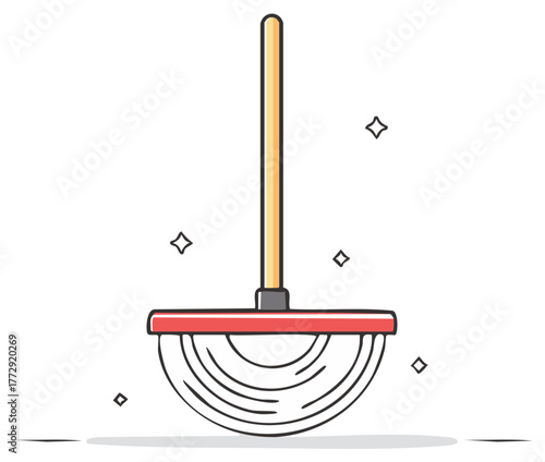 Vector Illustration of a String Mop with Sparkles for Cleaning Concepts