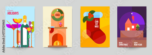 Merry christmas and happy new year abstract background template for covers, invitation, poster, banner, flyer, placard. Minimal modern design for branding, advertising holiday. Vector illustration.