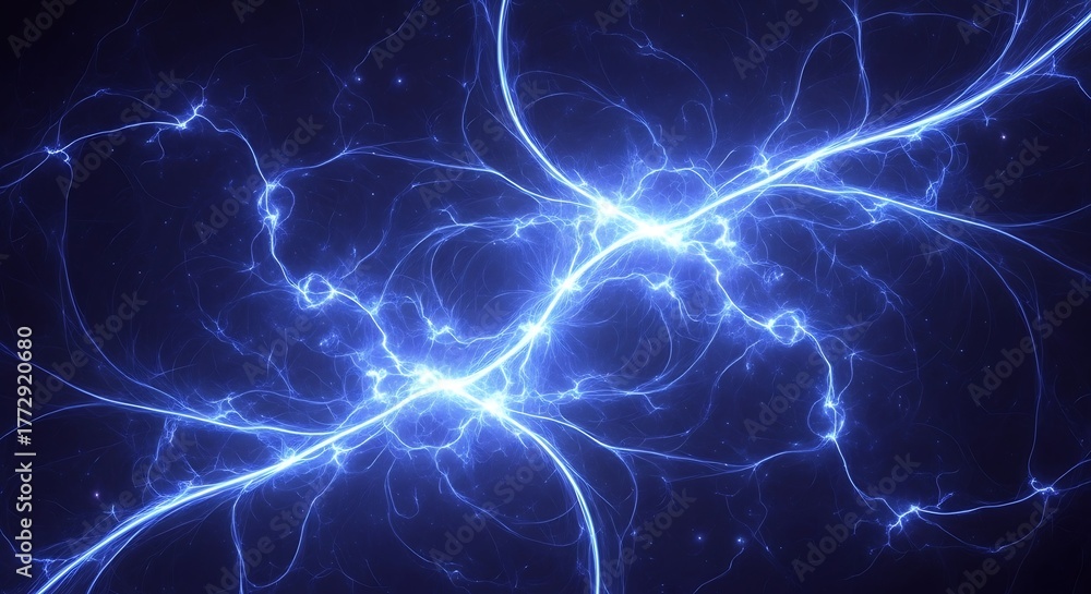 Naklejka premium Abstract blue lightning energy discharge with fractal patterns on a dark blue background design 100