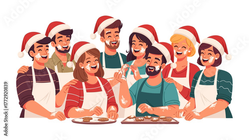 Christmas Baking Together: A cheerful group of friends gathered for the festive tradition of baking Christmas cookies, capturing the warmth and shared moments of the season.