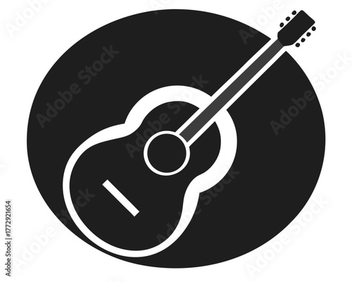 Acoustic guitar icon in a black circle on a