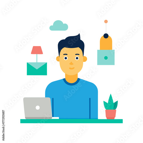 startup founder in office scene with minimal props