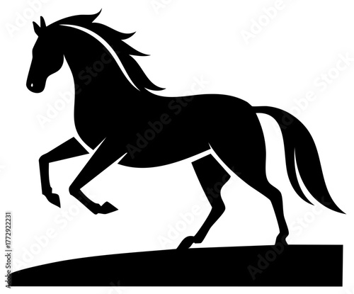 Stylized Black Silhouette of a Powerful Horse Rearing Upward