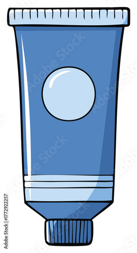 Blue squeeze tube with circular label and ribbed cap illustration