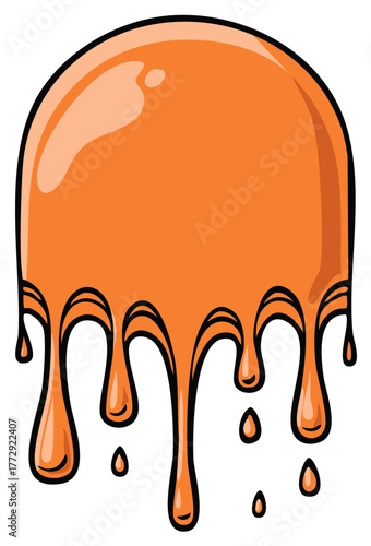 Orange liquid dripping down with thick black outlines and glossy highlights