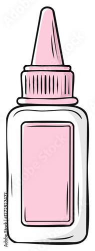 Pink and white glue bottle adhesive container with applicator tip isolated