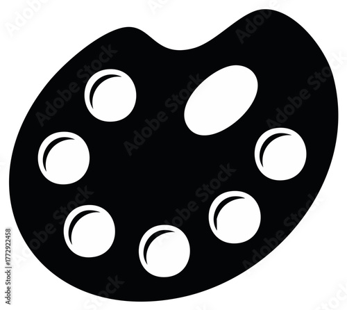 Artist paint palette icon with multiple circular wells for colors isolated on white background