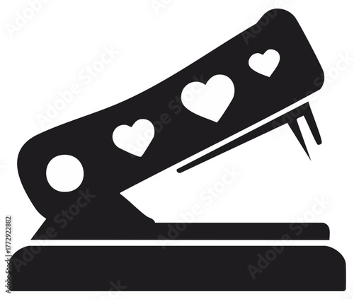 Elegant black stapler icon with white heart accents, symbolizing love, connection, and secure bonding of documents.