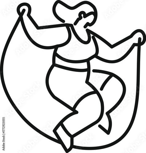 Elderly woman is jumping rope, promoting healthy habits and senior fitness