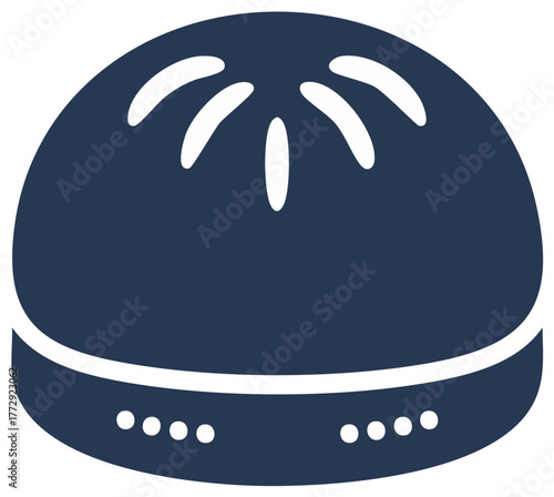 Stylized illustration of a dark blue dumpling with white decorative elements