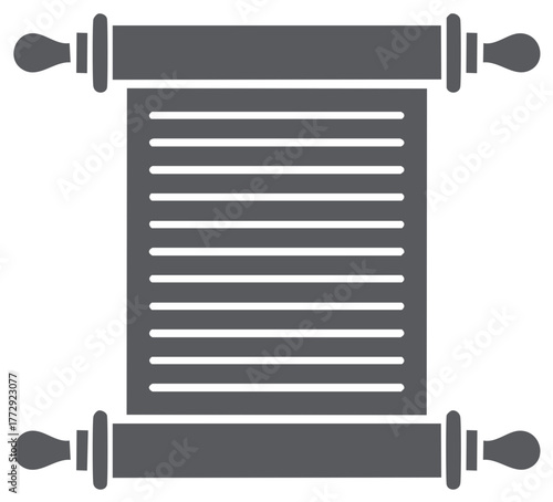 Ancient Scroll with Horizontal Lines and Wooden Handles for Writing or Reading