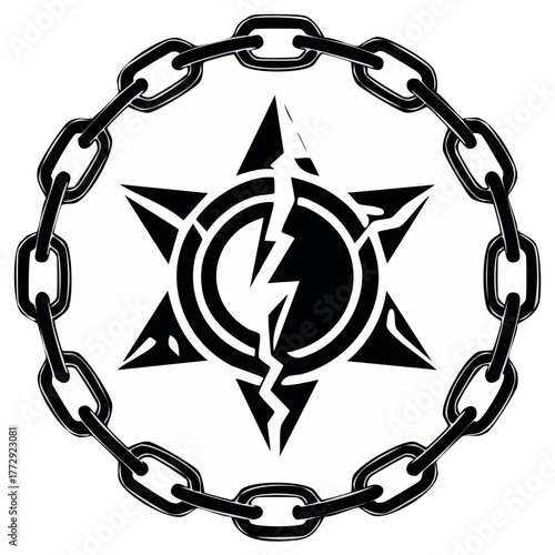 Cracked Star Emblem Enclosed by a Metal Chain Ring Graphic