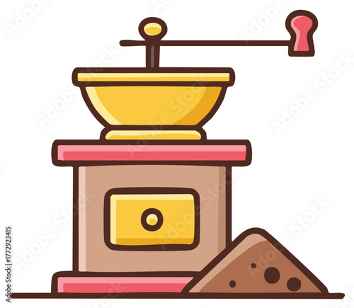 Vintage Coffee Grinder with Ground Coffee Beans Illustration