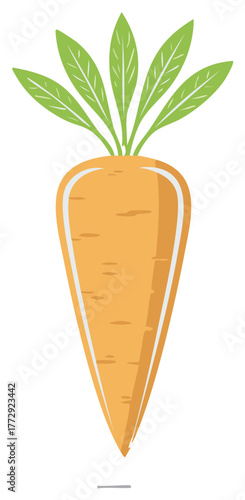 Stylized orange carrot with green leaves simple illustration