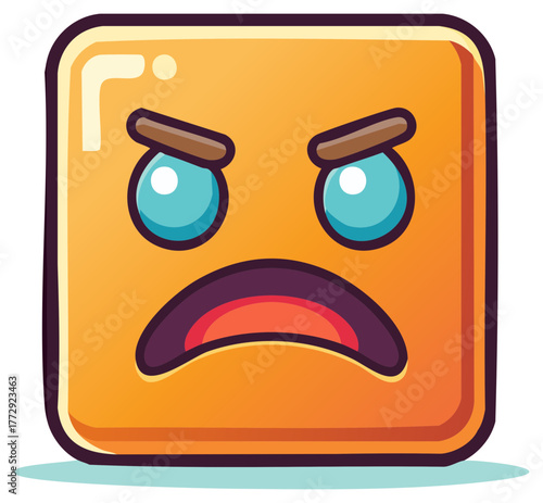 Orange Square Emotion Character with Furious Expression Icon Depicts Anger
