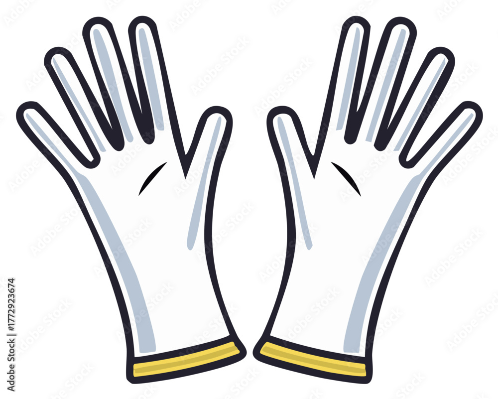 Obraz premium Pair of white cartoon style gloves with yellow cuffs spread open