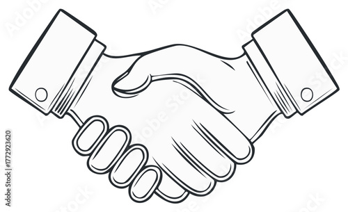 Line art handshake for cooperation and agreement, business partnership graphic, vector illustration of corporate success