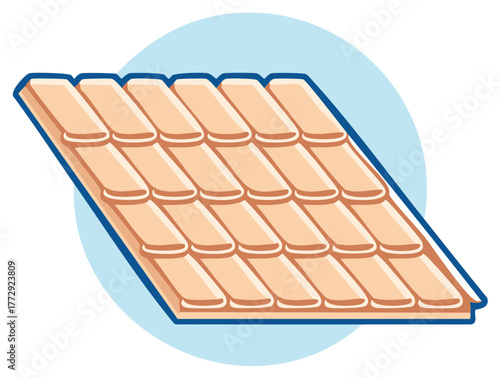 Illustration of roof tiles on a house rooftop, building architecture element, construction industry detail