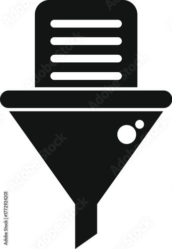 Document passing through funnel, symbolizing information filtering and data processing