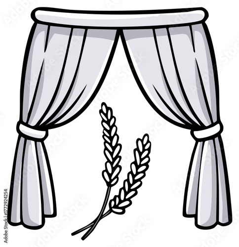 Decorative gray stage curtains with lavender flowers for natural spa or home decor