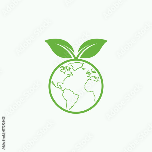 Green earth with leaves growing from the top as a symbol of nature and environmental protection isolated on white background silhouette