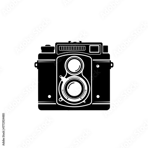 Classic twin lens reflex camera silhouette isolated on white background for photography and vintage themes