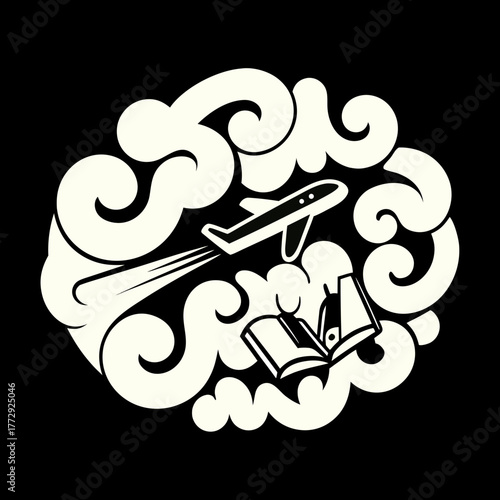 Airplane flying over open book