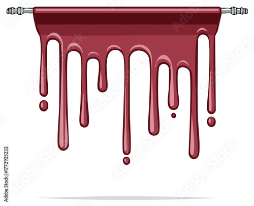Graphic illustration of dark red viscous fluid dripping downward from a metal bar.