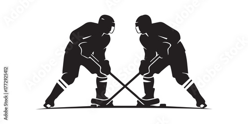 ice hockey player silhouettes icon logo vector illustration., black white vector