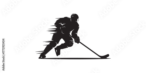 ice hockey player silhouettes icon logo vector illustration., black white vector