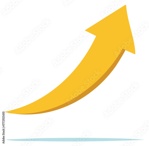 Dynamic yellow curved arrow pointing upwards, symbolizing growth, success, and positive progress