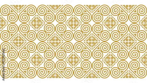 Golden yellow Hmong pattern for decorating clothes, printed fabrics, backgrounds, wallpapers.