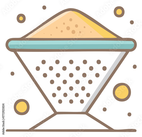 Strainer with sand. Abstract vector illustration for construction or cooking.