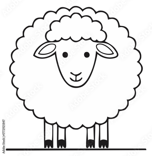 Simple stylized line art drawing of a fluffy sheep with wooly texture and four legs