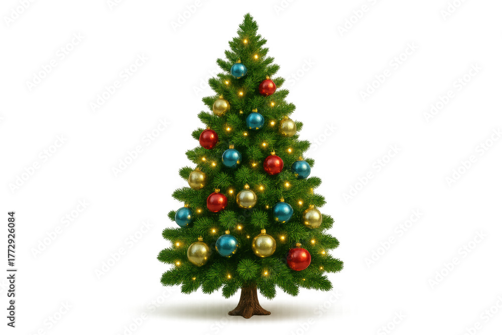 Obraz premium Christmas tree decorating living room for winter holiday season, celebrating new year with festive ornaments and lights