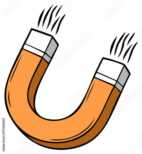 A simple cartoon drawing of a U shaped horseshoe magnet with a powerful magnetic field