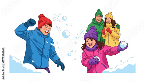 Winter Warfare: Playful children engage in a spirited snowball fight, their laughter echoing through the crisp winter air, embodying the pure joy of childhood.