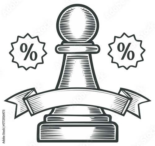 Sale Promotion Offer Chess Pawn with Ribbon and Percentage Symbols Graphic