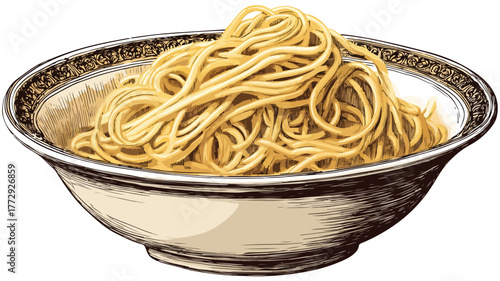 Spaghetti Bowl with Artistic Drawing - Creative Culinary Illustration in Vector Style