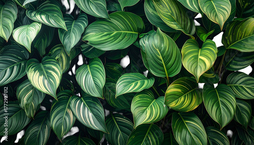 Wallpaper Mural Close-up of lush green tropical leaves with striped patterns, textured and vibrant Torontodigital.ca