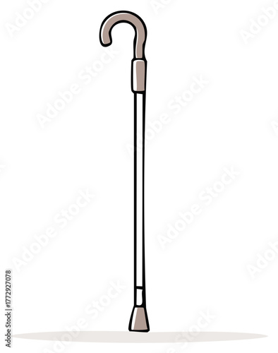 Simple hand drawn walking stick or cane providing mobility and support